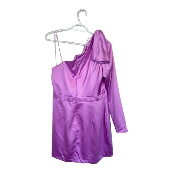 NWT IEENA Mac Duggal Orchid Mini One Shoulder Satin Dress 10 - Picture 4 of 11
